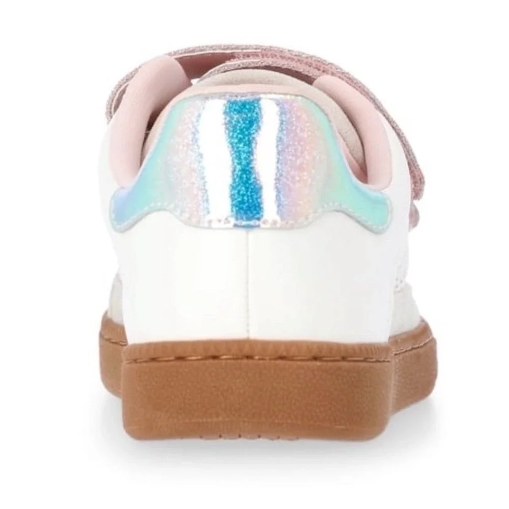 Madden NYC Girls Triple Strap Mesh Sneakers White Pink Iridescent Size 1 NWT